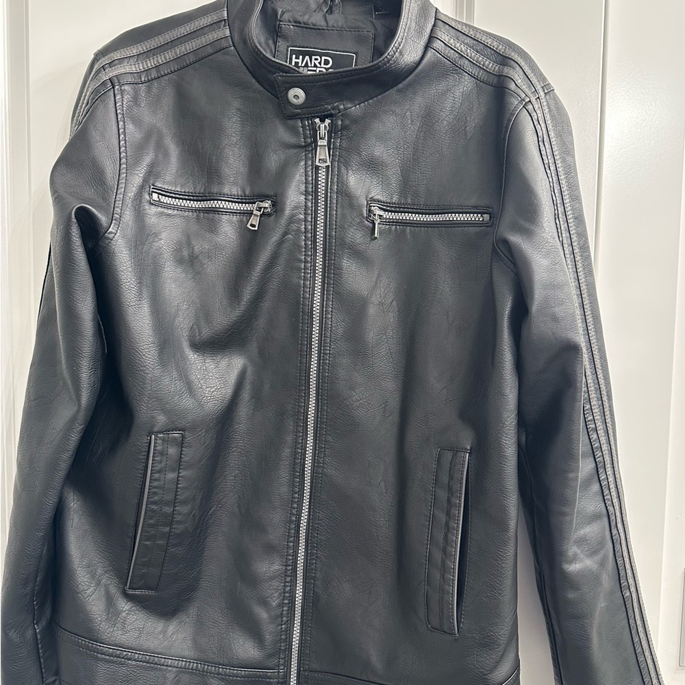 Black Vegan Leather Men's Jacket Men’s Sz Medium